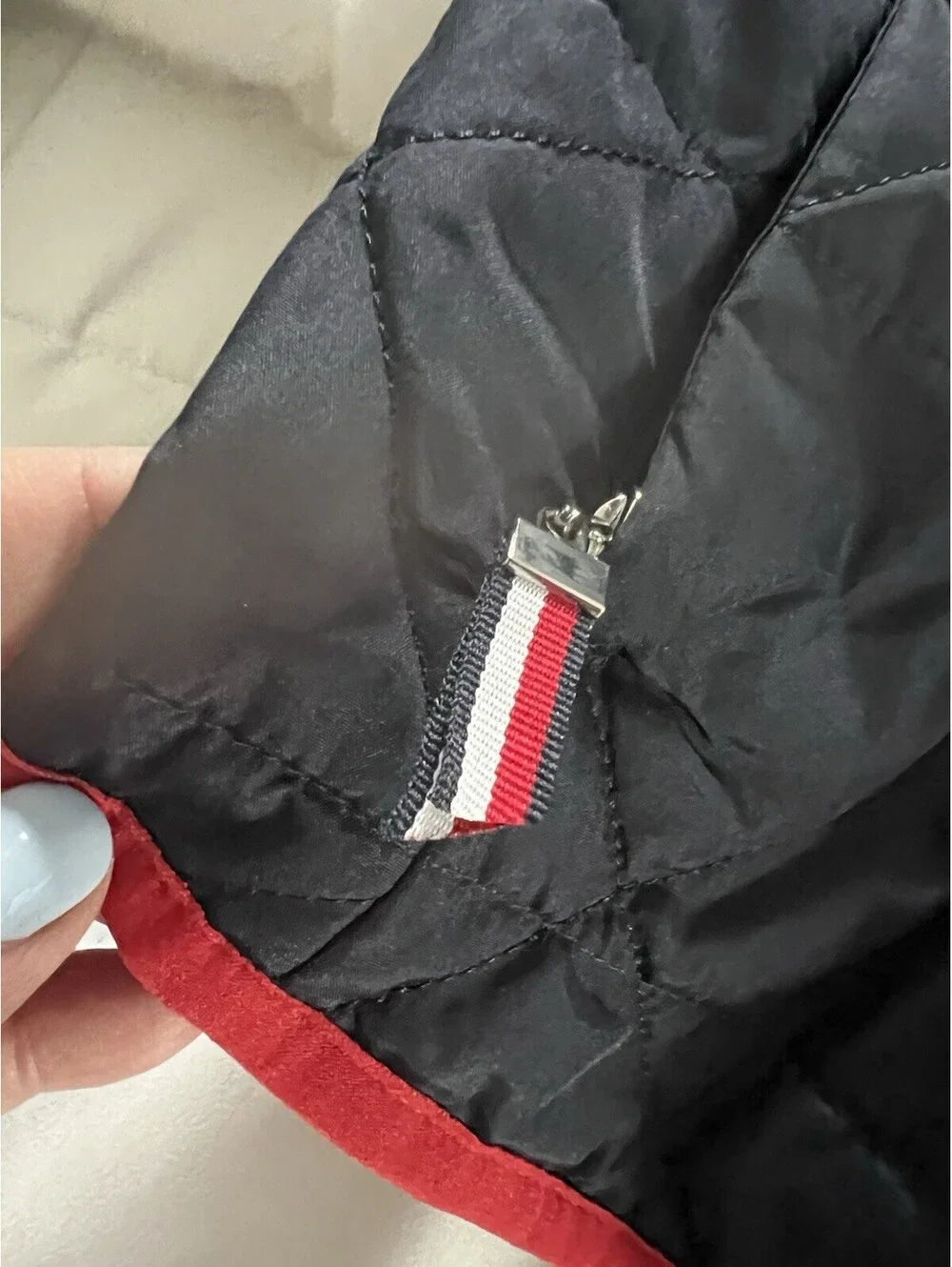Tommy Hilfiger Womens Medium Navy Red Quilted Zip Jacket spring fall